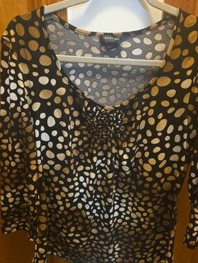 Spense Black Top with Gold and Cream Dot Print